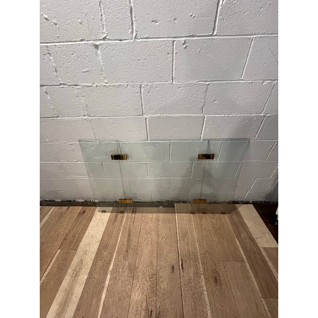 Jacques Adnet Jacques Adnet 3 Panel Tempered Glass Fire Screen & Brass Hardware France 1970 For Sale - Image 4 of 11