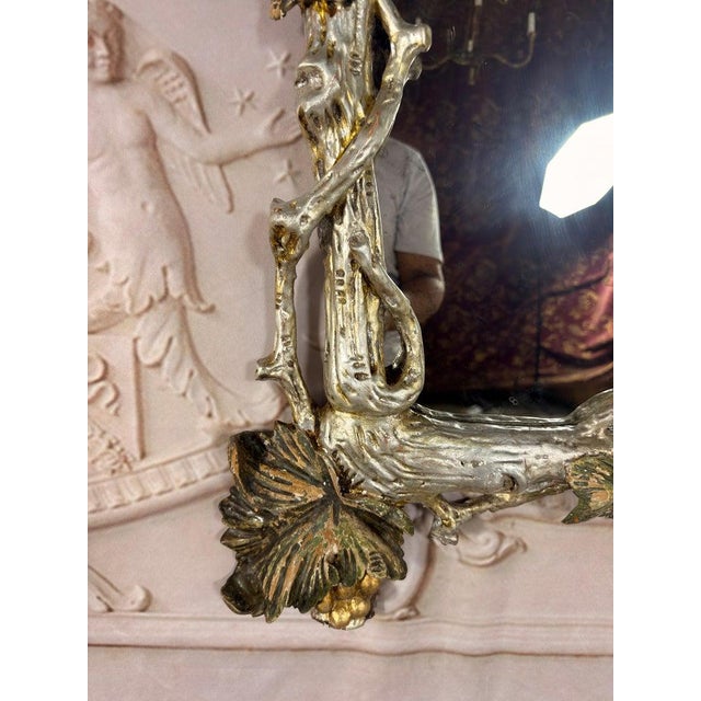 Silver Pair of Italian Baroque Wall Mirrors, Hand-Carved Wood, Circa 1960s For Sale - Image 8 of 16