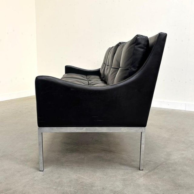 Mid-Century Bauhaus Style Leather 3-Seater Sofa by Roland Rainer, 1960s For Sale - Image 12 of 15
