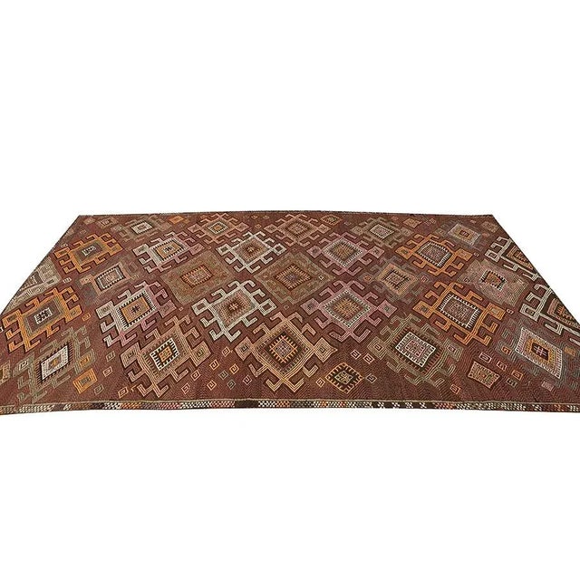 Embroidered Vintage Kars Kilim Rug For Sale - Image 4 of 7