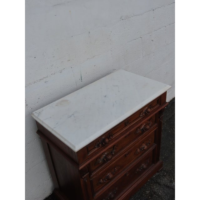 Brown Victorian Eastlake Late 1800s Carved Marble Top Small Dresser Chest 6399 For Sale - Image 8 of 18