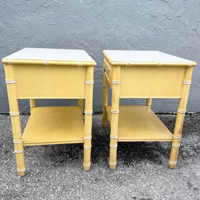Boho Chic Vintage Coastal Faux Bamboo Nightstands by Thomasville - A Pair For Sale - Image 3 of 12