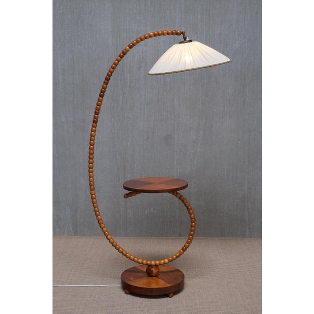 Swedish Modern Sculptural Floor Lamp with Table & Turned Orb Arm, Late 1930s For Sale - Image 9 of 14