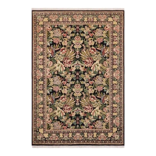Art Nouveau 1990's Pak-Persian Black/Beige Wool Rug - 6'0'' X 9'2'' For Sale
