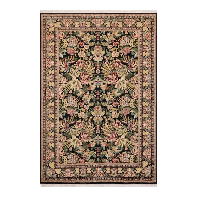 Art Nouveau 1990's Pak-Persian Black/Beige Wool Rug - 6'0'' X 9'2'' For Sale