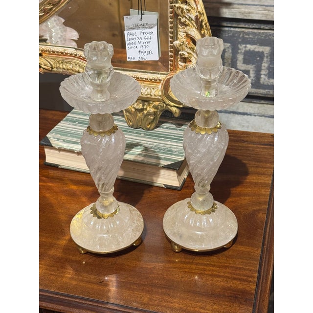 Fine Pair of French Rock Crystal Candlesticks For Sale In Dallas - Image 6 of 7