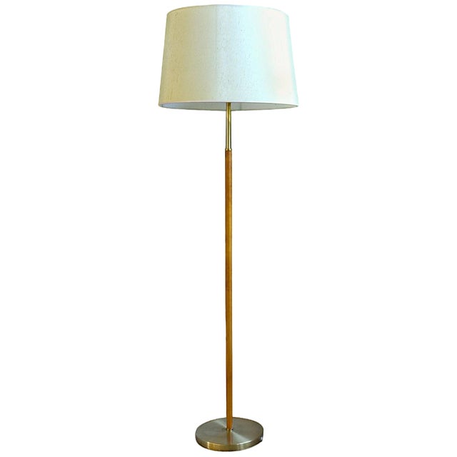 Mid-Century Leather Brass Floor Lamp from Atelje Lyktan, Sweden, 1960s For Sale