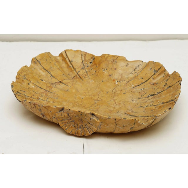 Italian Font Tray or Bowl of Carved Siena Marble With Shell Design For Sale - Image 4 of 10