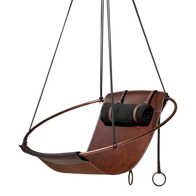 Modern Thick Brown Leather Sling Hanging Chair Swing Created by Studio ...