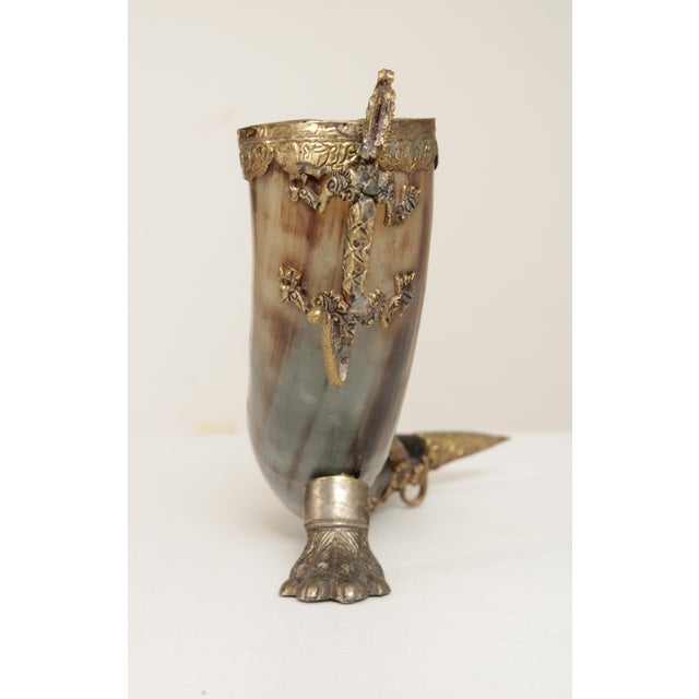 Late 19th Century Antique Brass Dragon Mounted Drinking Horn For Sale - Image 5 of 12