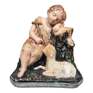 Antique Chalkware St. John the Baptist With Lamb Sculpture