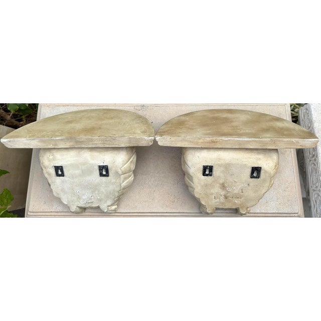 Pair of Vintage 1940's Large Hollywood Regency Clam Shell Carved Wood Bracket Shelves For Sale - Image 12 of 13