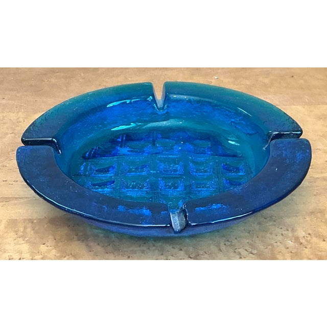 Vintage MCM Cobalt Glass Ashtray For Sale - Image 4 of 12