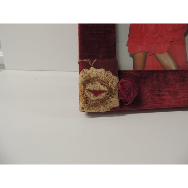 2010s Vintage Red Velvet and Suzani Embroidery Decorative Picture Frame For Sale - Image 5 of 6