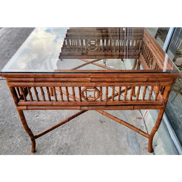 1960s Pair Brighton Style Burnt Bamboo End Table For Sale - Image 4 of 7