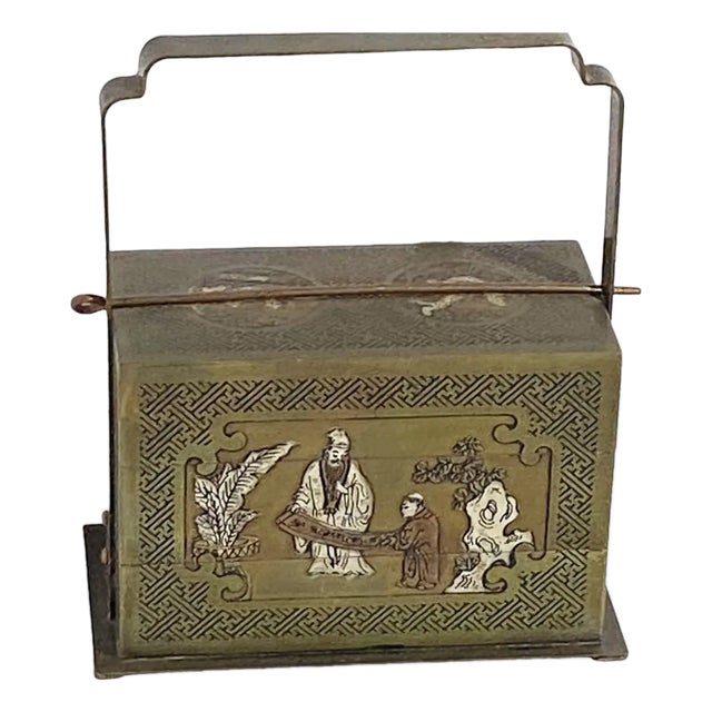 Vintage Bronze Chinoiserie 3-Tier Box 7.5" H For Sale