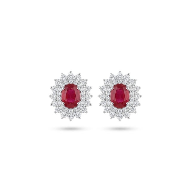 2020s Natural 18k Gold Diamond 1.93ct & Ruby 2.44ct Stud Earrings For Sale - Image 5 of 8