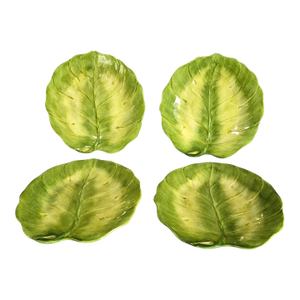Vintage San Marco Italy Set of Four Cabbage Leaf Majolica Plates