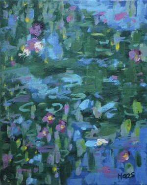 Water Gardens — Three White Lilies, Impressionist Oil Painting