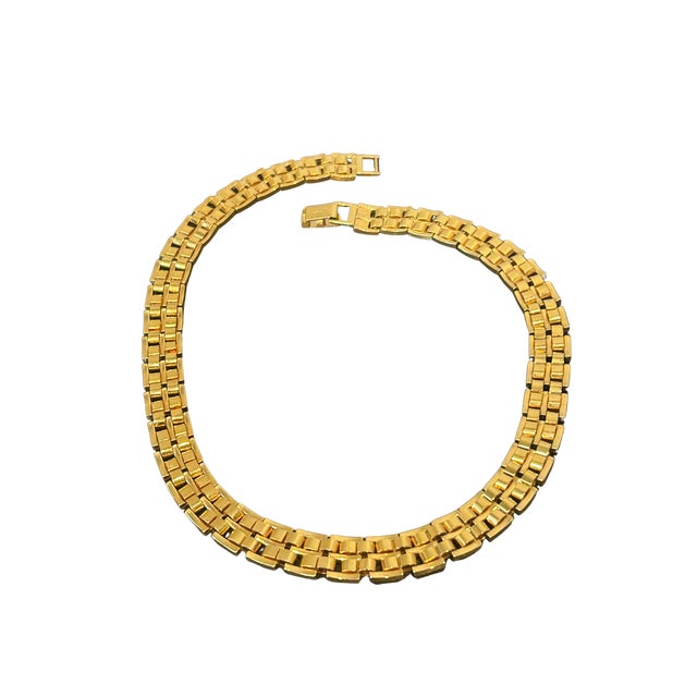 Napier Vintage Napier Gold-Tone Bismarck Link Choker Necklace | Signed Designer Statement Collar, 17” | 1980s Classic Jewelry For Sale - Image 4 of 6