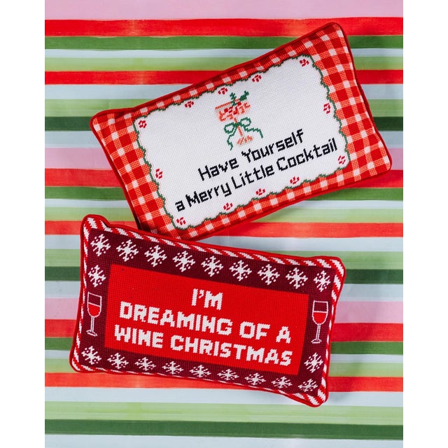 Modern " Have Yourself a Merry Little Cocktail " Pillow For Sale - Image 3 of 4