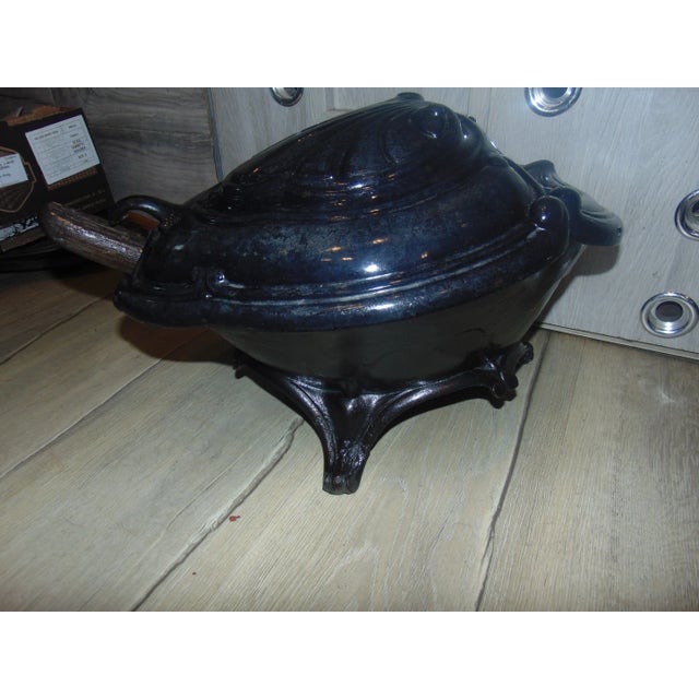Pre-War Enameled Cast Iron and Brass Coal Stove For Sale - Image 6 of 12