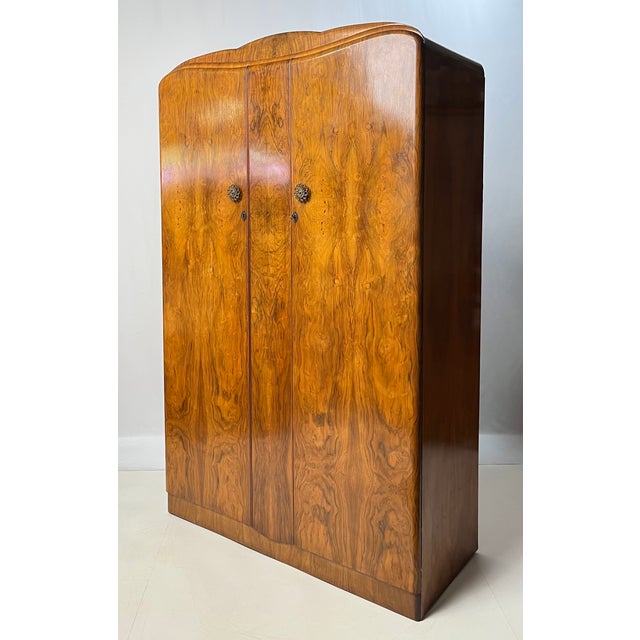 Brown Vintage Art Deco English Burl Walnut Armoire / Wardrobe by Durable Suites LTD For Sale - Image 8 of 16