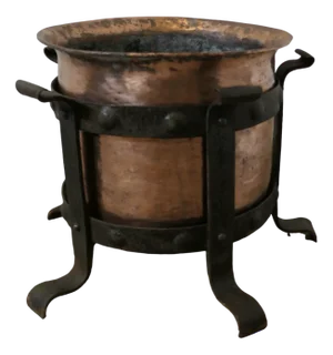 Antique Arts and Crafts Copper and Wrought Iron Log Bin, 1890s