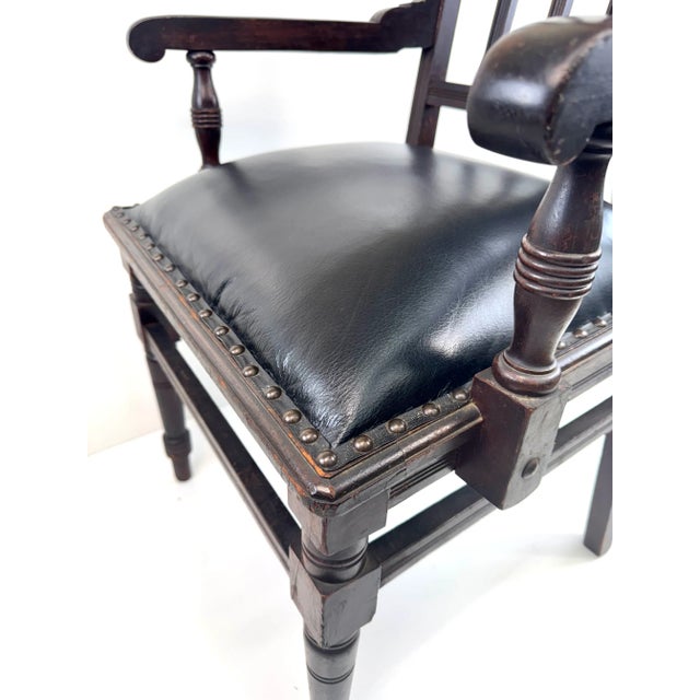 1940s Vintage Black Leather and Wood Library Chair With Nailhead Trim For Sale - Image 5 of 16