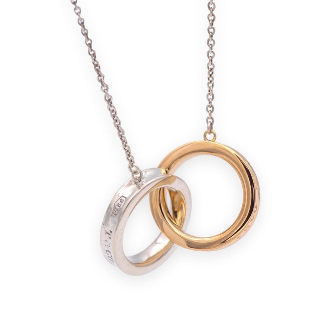 Metal Tiffany & Co. 1837 Interlocking Circles Necklace Sterling Silver & 18k Rose Gold For Sale - Image 7 of 9