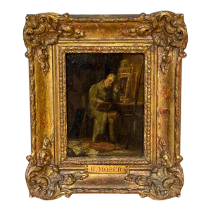 19th C. Barbizon School Painting, Artist in his Studio, By H. Moser