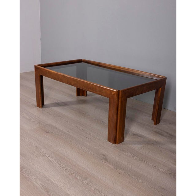Vintage Wood and Smoked Glass Coffee Table, 1970s For Sale - Image 4 of 7