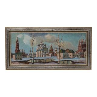 Original Oil Painting of Zagorsk (Sergiev Posad) Monastery Complex, Moscow Provenance, 1992 For Sale