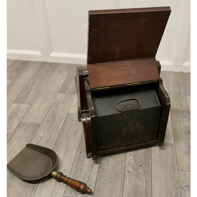 Wood Victorian Double Ended Coal Box with Liner and Shovel, 1880s For Sale - Image 7 of 10