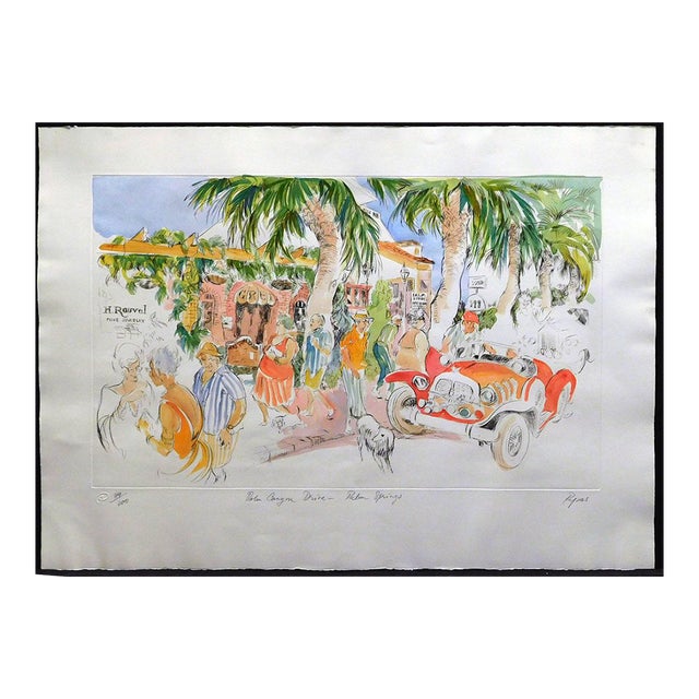 William Papas "Palm Canyon Drive Palm Spring" H.Signed Hand Colored Etching For Sale