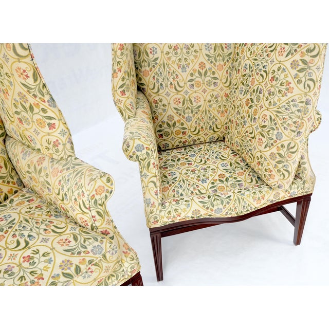 Traditional Pair of Deep Profile Antique Wing Arm Chairs Mahogany Legs Federal Style For Sale - Image 3 of 18