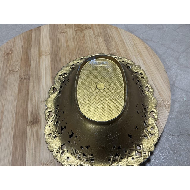 Baroque Vintage Italian Hollywood Regency Pierced Brass Oval Catchall Bowl For Sale - Image 3 of 6