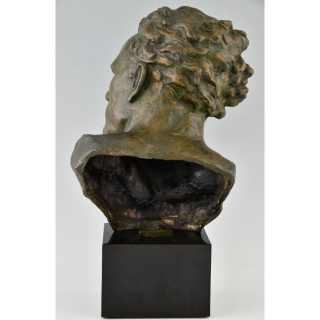 Metal Ugo Cipriani, Art Deco Male Bust, 1930, Bronze on Marble Base For Sale - Image 7 of 9