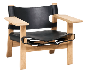 Spanish Chair in Black Leather by Børge Mogensen, 1960s