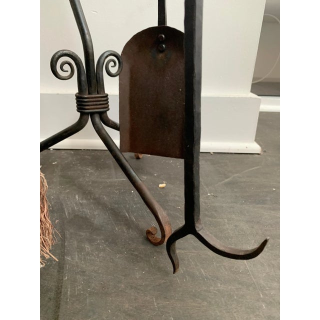 Hand Forged Iron Fireplace Tools with Steer Head Detail For Sale - Image 4 of 12