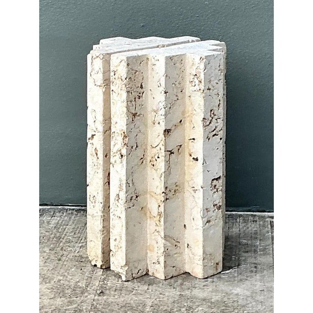 White Vintage Coquina Stone Table Pedestal - Set of 2 For Sale - Image 8 of 12