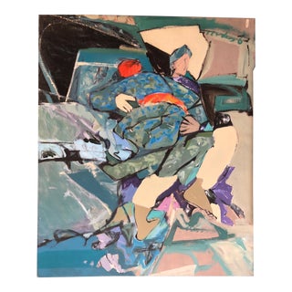 1973 Ny Artist Figurative Painting Original Vintage "Blue Lounger" For Sale