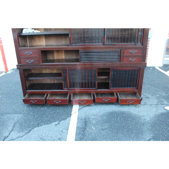 Antique 19th Century Large Two Section Antique Japanese Tansu Storage Cabinet For Sale - Image 9 of 12