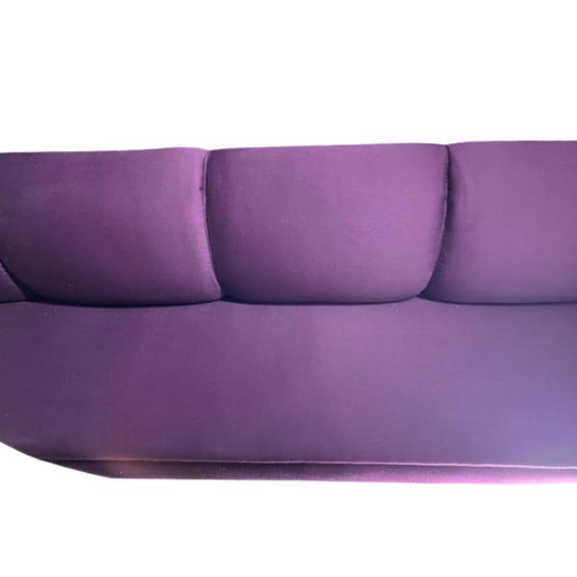 Mid-Century Modern Upholstered Aubergine Banquette With Chrome Detail For Sale - Image 3 of 9