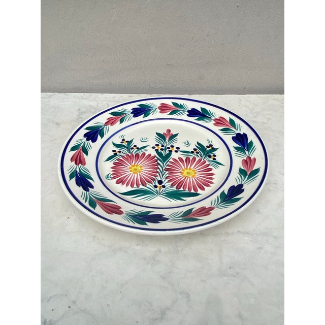 French Faience Floral Plate Henriot Quimper Circa 1950.