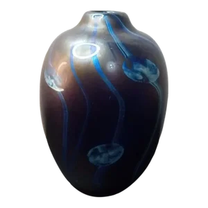 1980s Signed Nick Delmatto Iridescent Studio Art Glass Vase