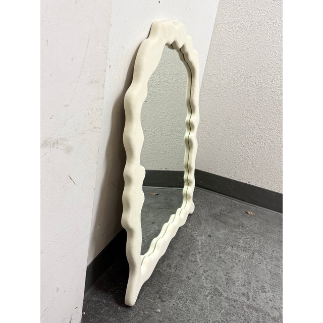 Belgium Artist Made Wood + Plaster Wavy Wall Mirror For Sale - Image 4 of 12
