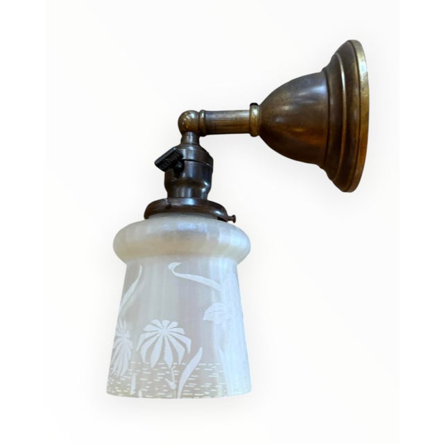 Metal 1920s Tropical Sunset Acid Etched Wall Sconce For Sale - Image 7 of 11