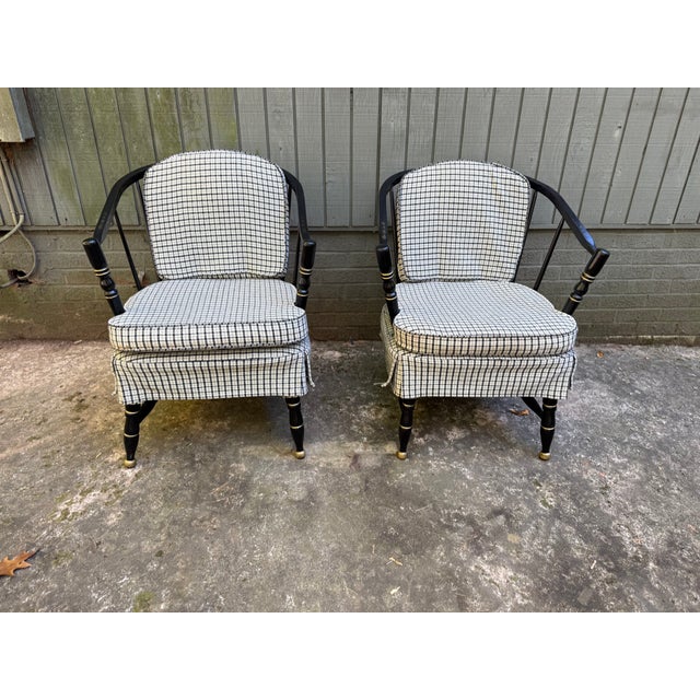 Pair of Vintage Black Painted Barrel Back Tub Chairs For Sale - Image 10 of 18