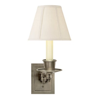 Visual Comfort Signature Single Swing Arm Sconce in Antique Nickel with Linen Shade For Sale